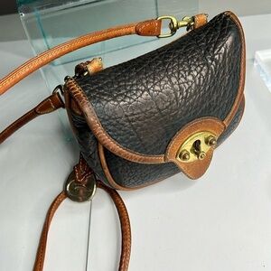 Vintage Dooney & Bourke Pebble Black  Tan Leather Cavalry Small Crossbody Bag